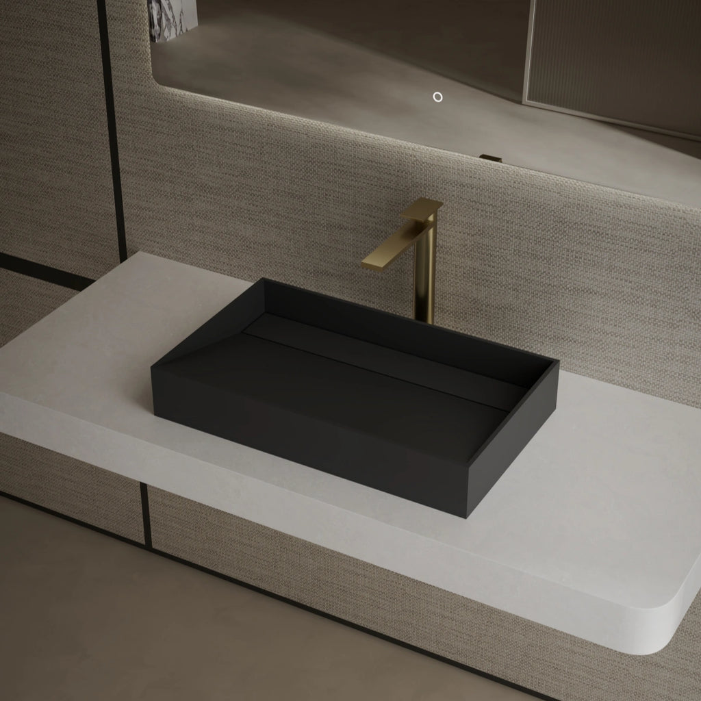 MonBlari TW-A160 Black Countertop Solid Surface Basin Side View