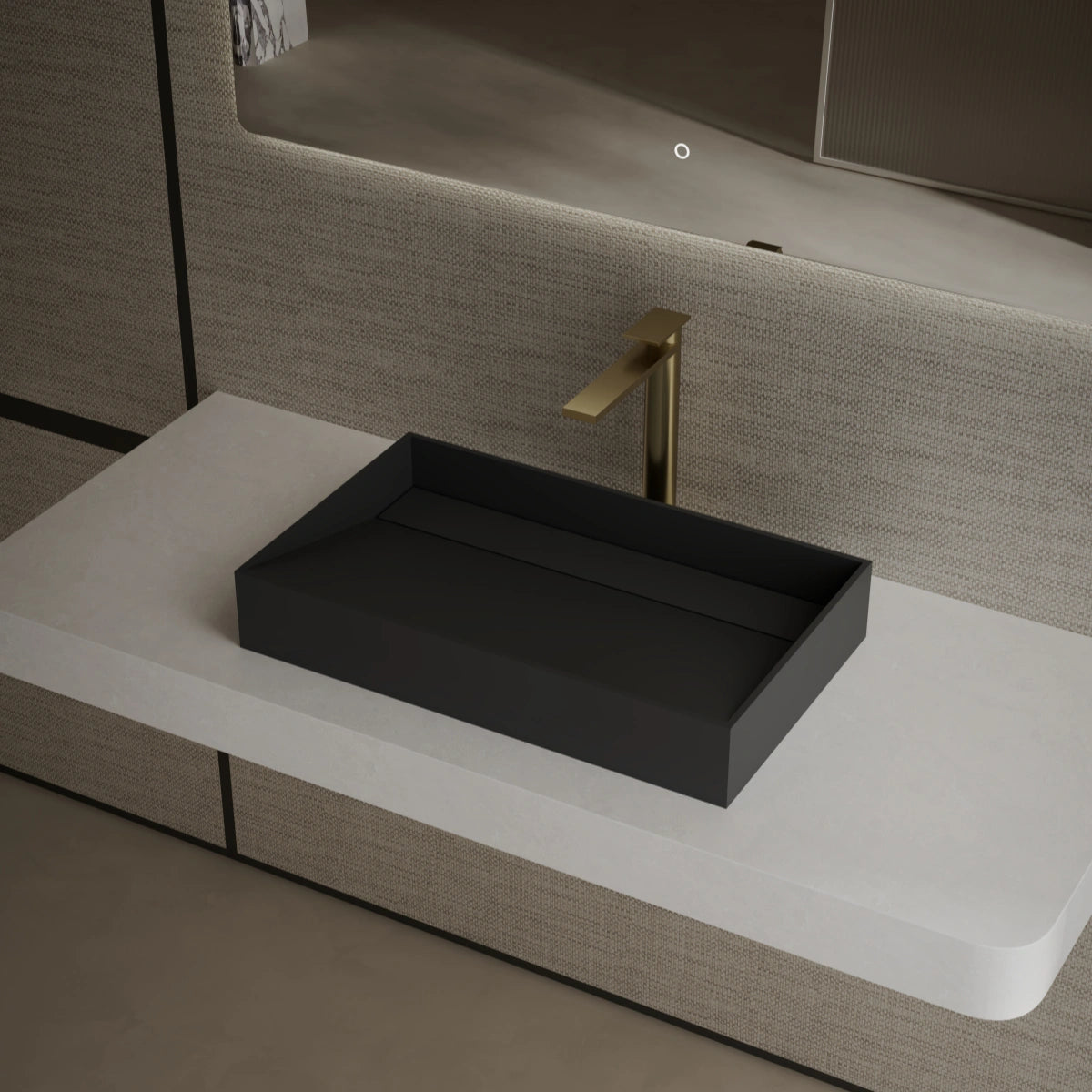 MonBlari TW-A160 Black Countertop Solid Surface Basin Side View Main image