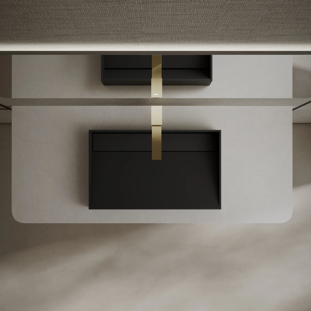 MonBlari TW-A160 Black Countertop Solid Surface Basin Top View