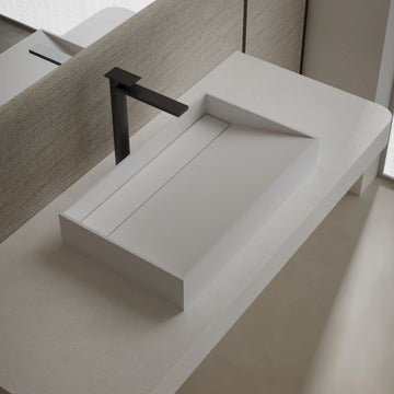 MonBlari TW-A160 White Countertop Solid Surface Basin Side Top View