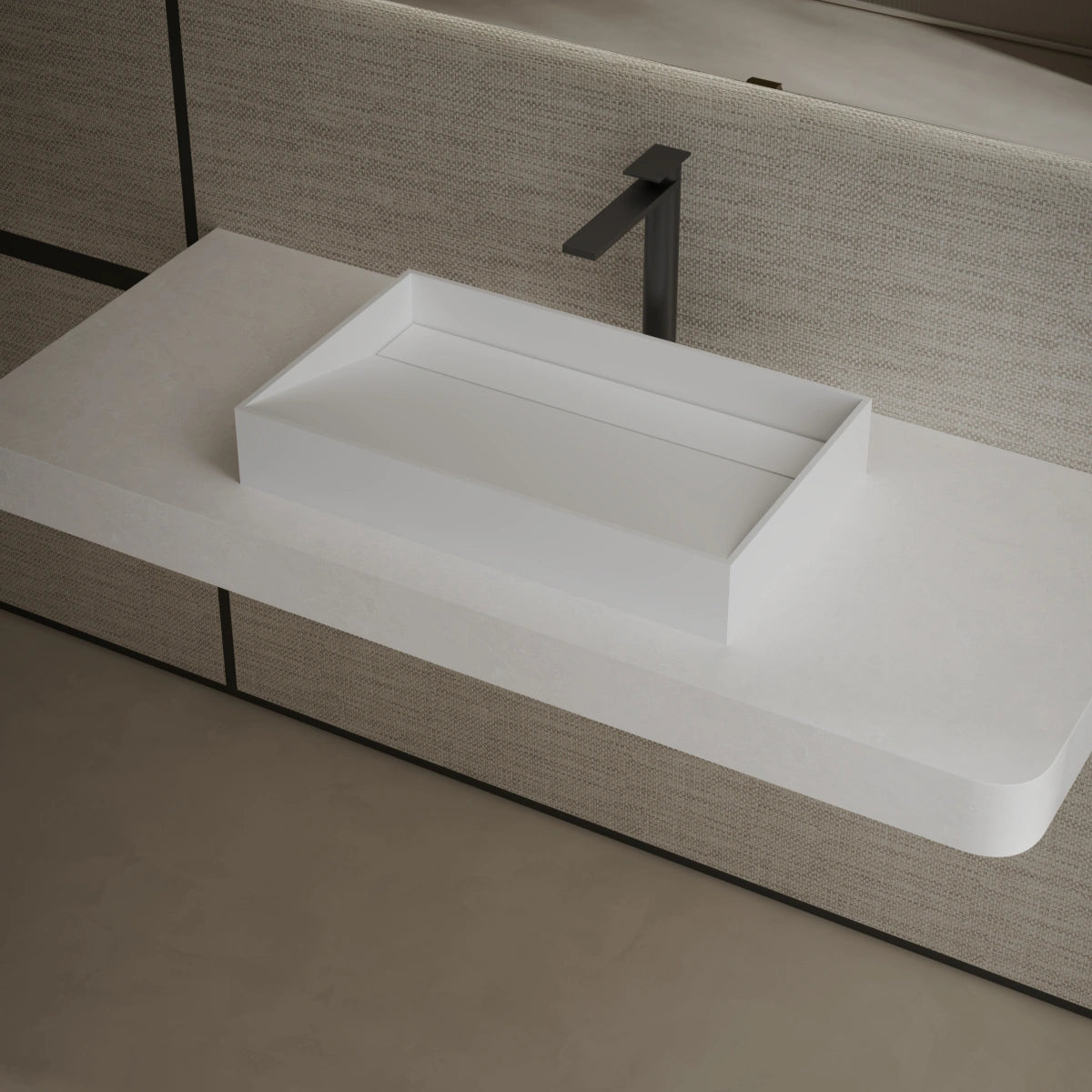 MonBlari TW-A160 White Countertop Solid Surface Basin Side View Main image