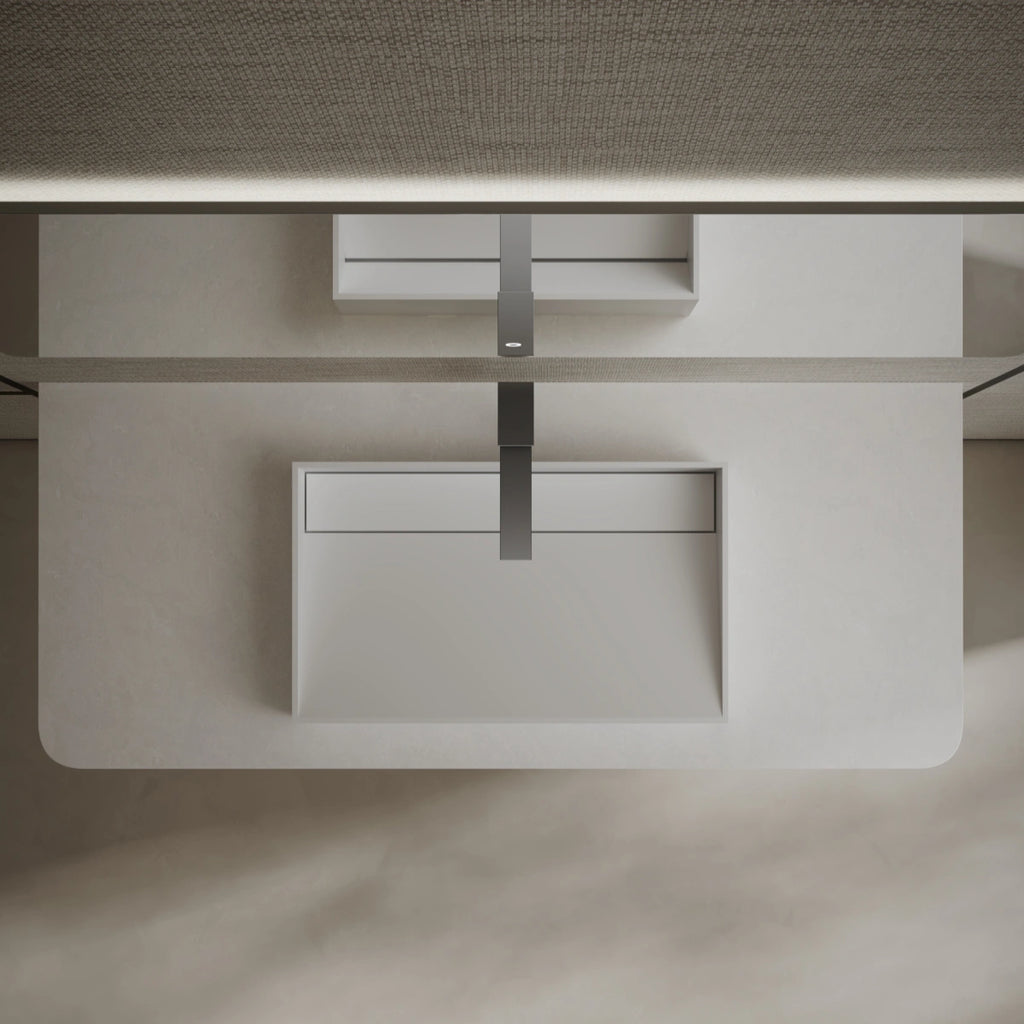 MonBlari TW-A160 White Countertop Solid Surface Basin Top View Close-up