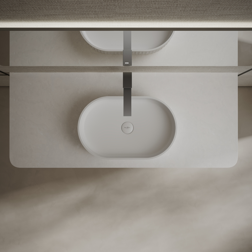 MonBlari TW-A8121 White Solid Surface Countertop Basin 550mm Front Top View Close-up