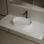 MonBlari TW-A8121 White Solid Surface Countertop Basin 550mm Side Top View Close-up