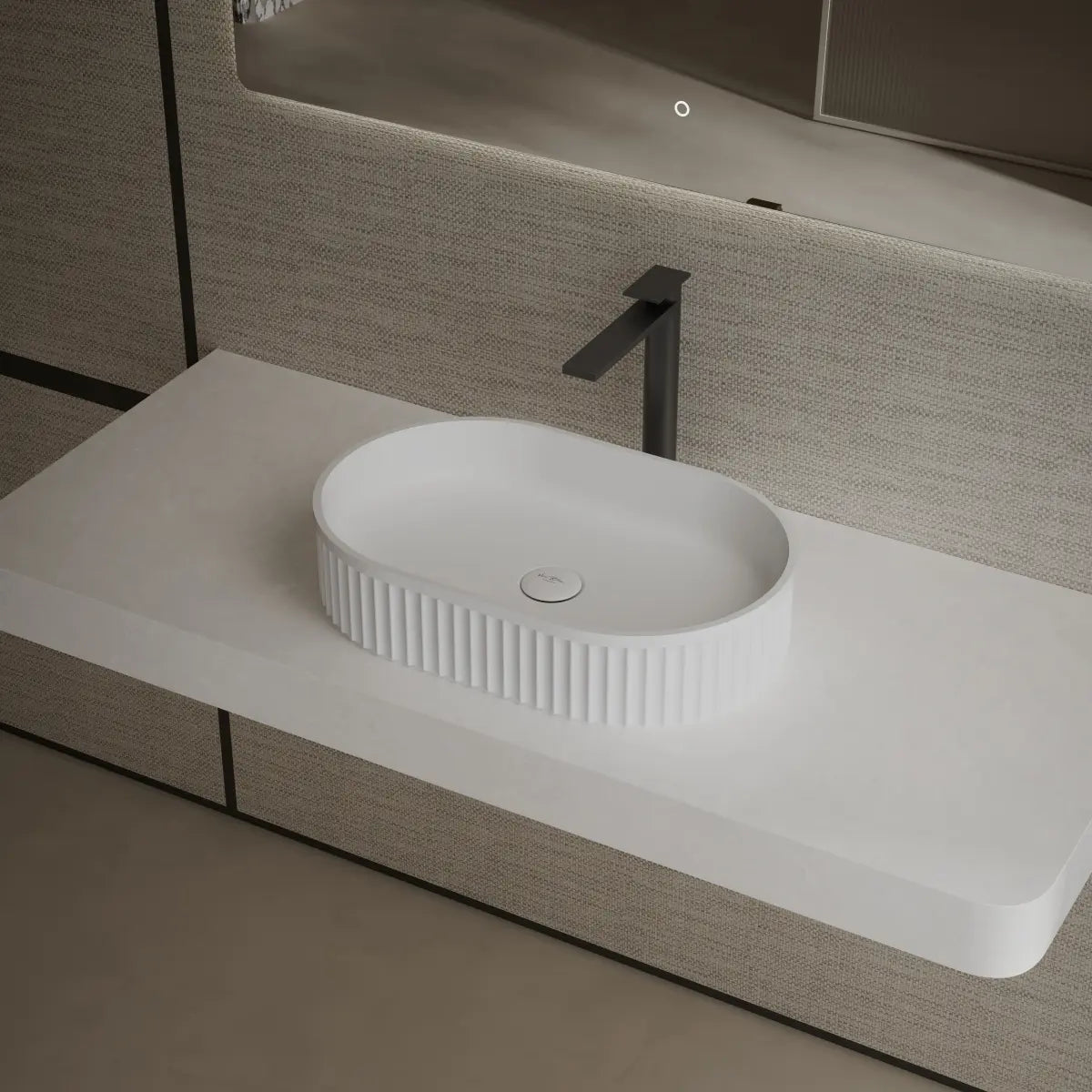 MonBlari TW-A8121 White Solid Surface Countertop Basin 550mm Side Top View Close-up