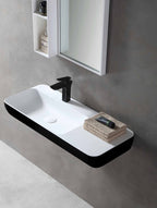 MonBlari TW-G202 solid surface black wall-mounted basin side top view