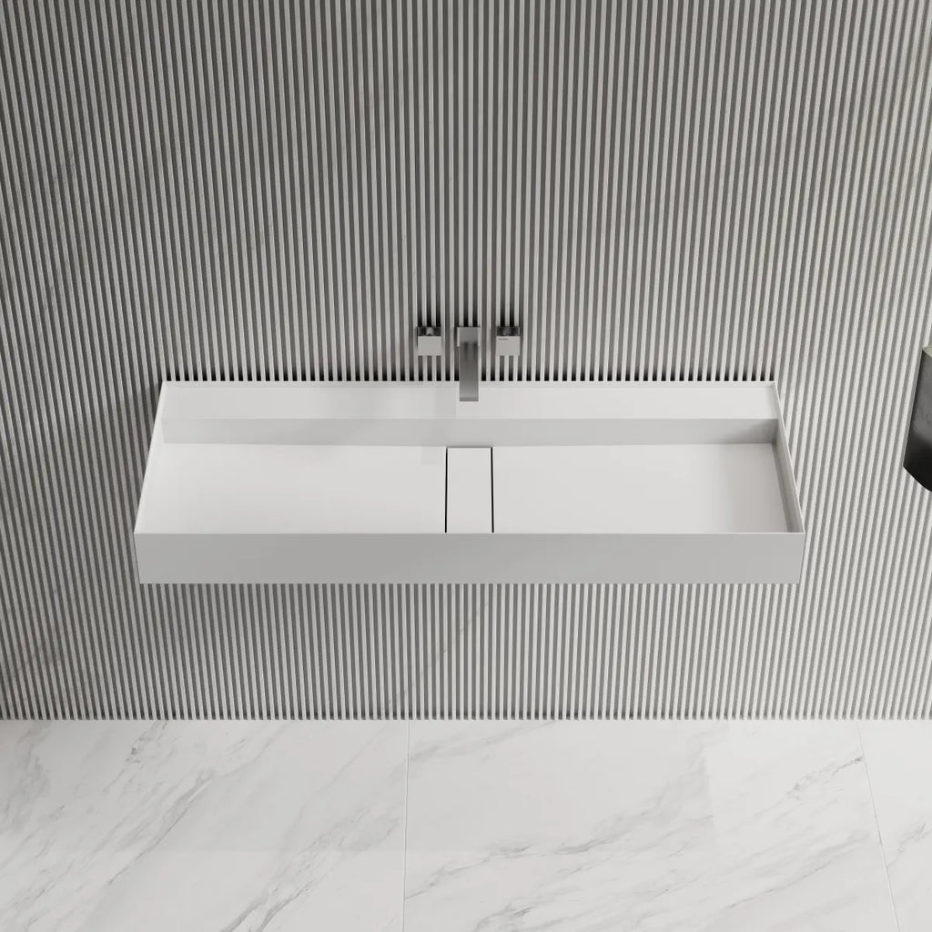 MonBlari TW-G211 Solid Surface Wall-Mounted Basin Bathroom Vessel Sink 800mm - 1200mm Front Top View