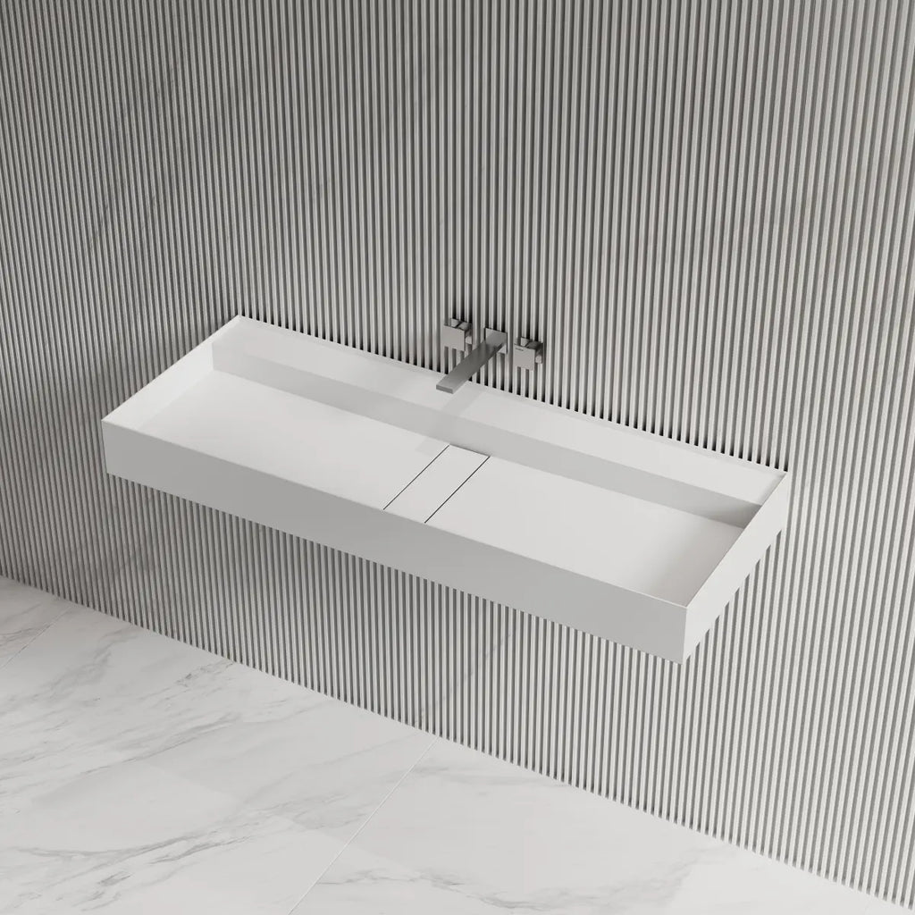 MonBlari TW-G211 Solid Surface Wall-Mounted Basin Bathroom Vessel Sink 800mm - 1200mm Side Top View Close-up
