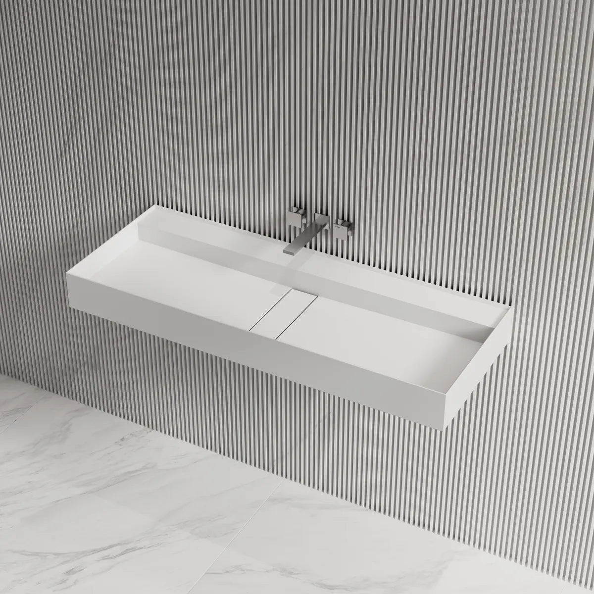 MonBlari TW-G211 Solid Surface Wall-Mounted Basin Bathroom Vessel Sink 800mm - 1200mm Side Top View Close-up