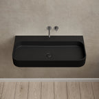 MonBlari TW-G261 Black Solid Surface Wall-Mounted Basin Front Top View Close-up