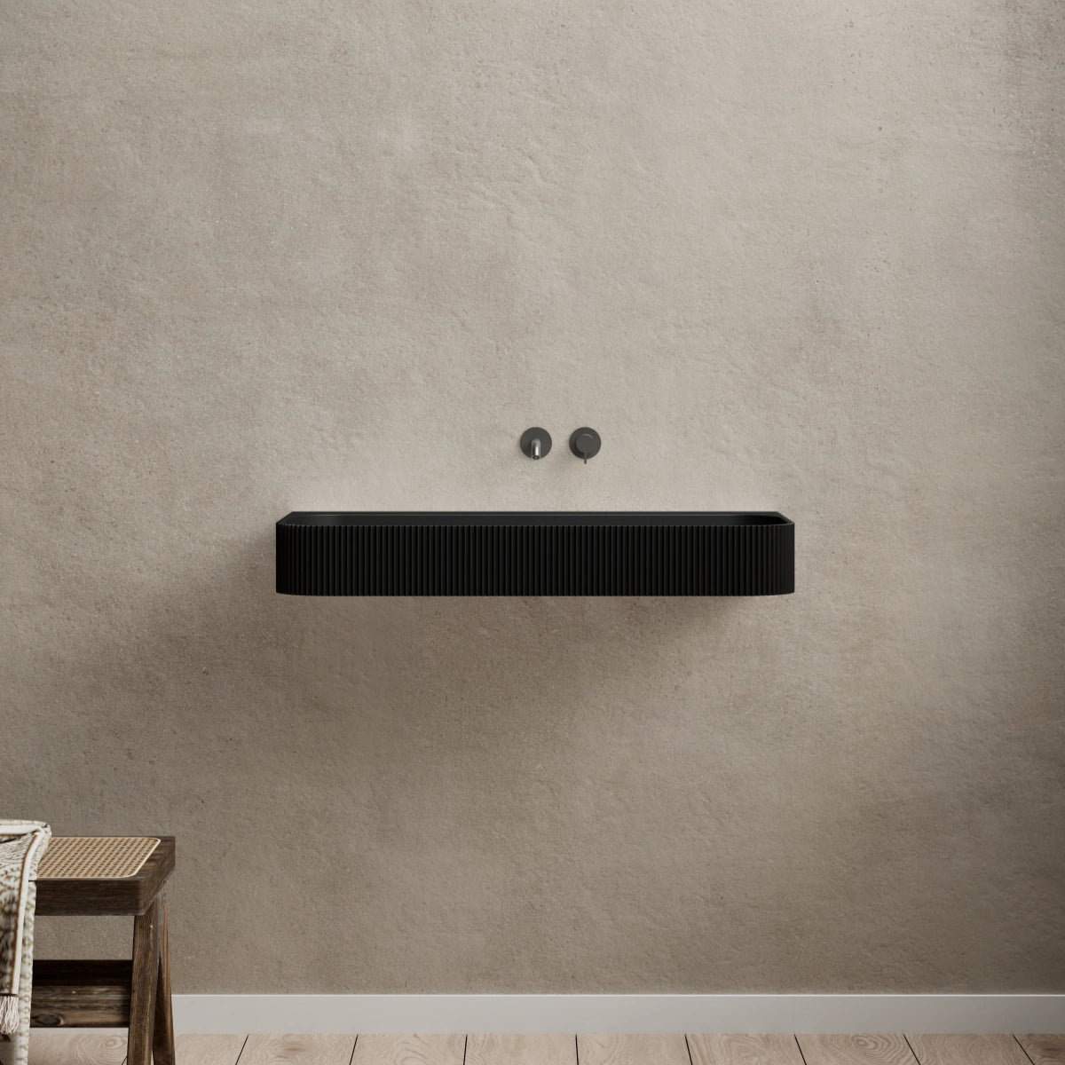 MonBlari TW-G261 Black Solid Surface Wall-Mounted Basin Front View