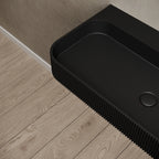 MonBlari TW-G261 Black Solid Surface Wall-Mounted Basin Side Top View Close-up