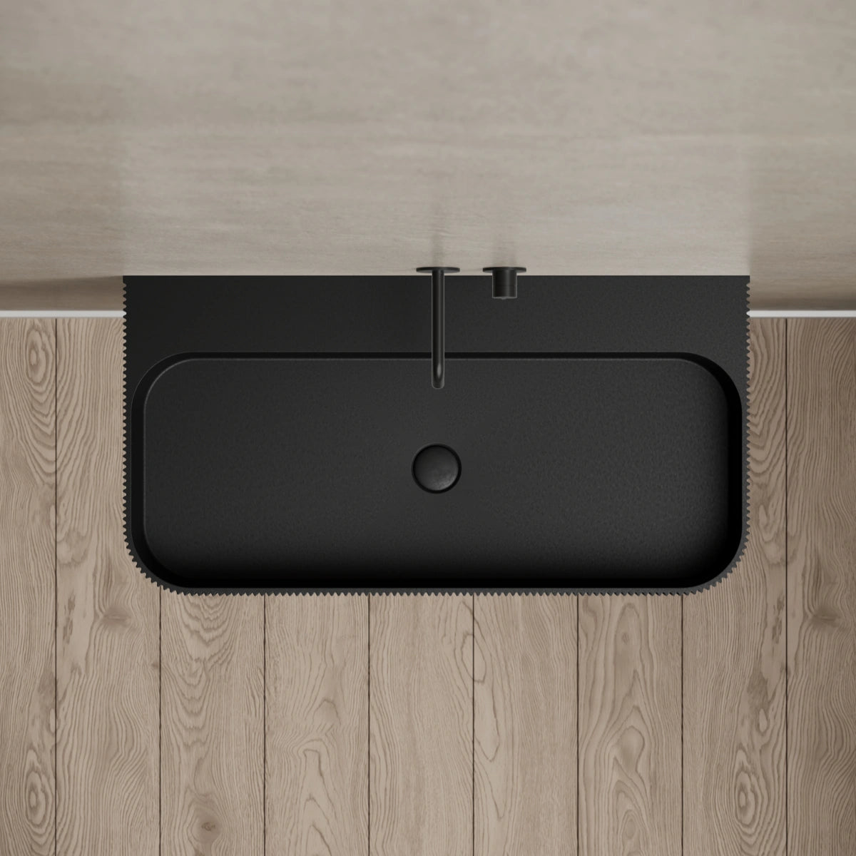MonBlari TW-G261 Black Solid Surface Wall-Mounted Basin Top View Detail