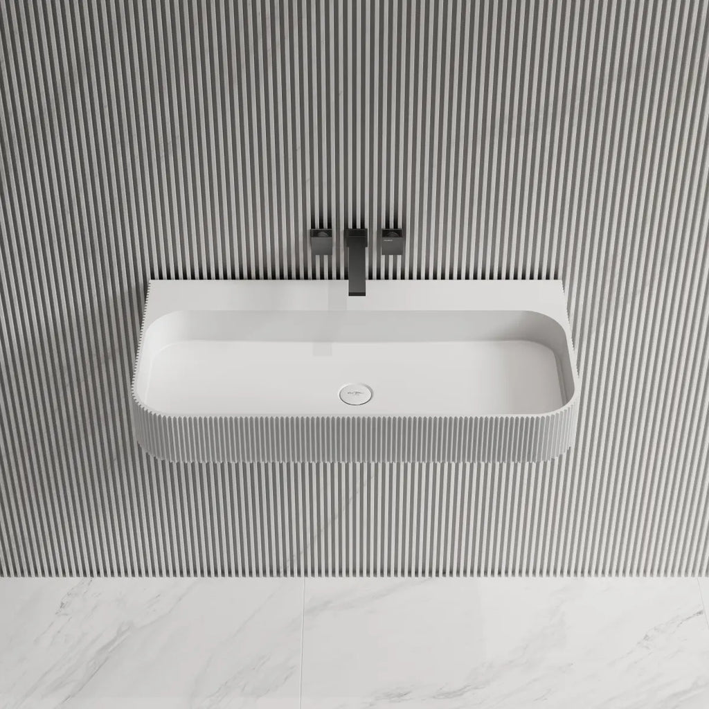 MonBlari TW-G261 Solid Surface Wall-Mounted Basin Bathroom Sink 750mm -1200mm Front Top View Close-up