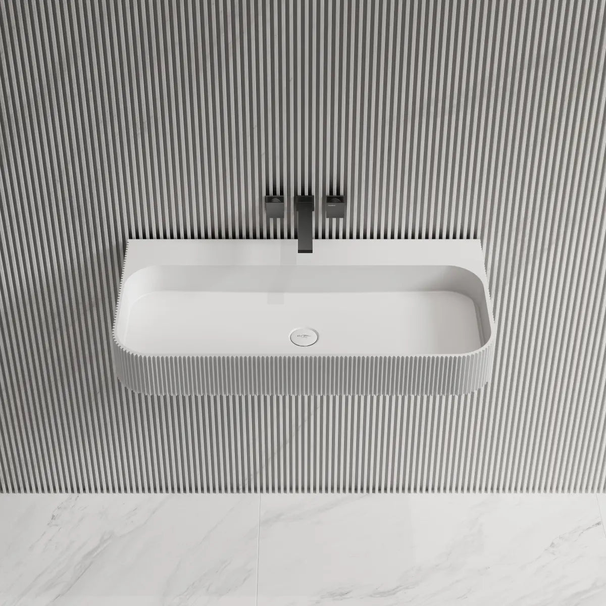 MonBlari TW-G261 Solid Surface Wall-Mounted Basin Bathroom Sink 750mm -1200mm Front Top View Close-up