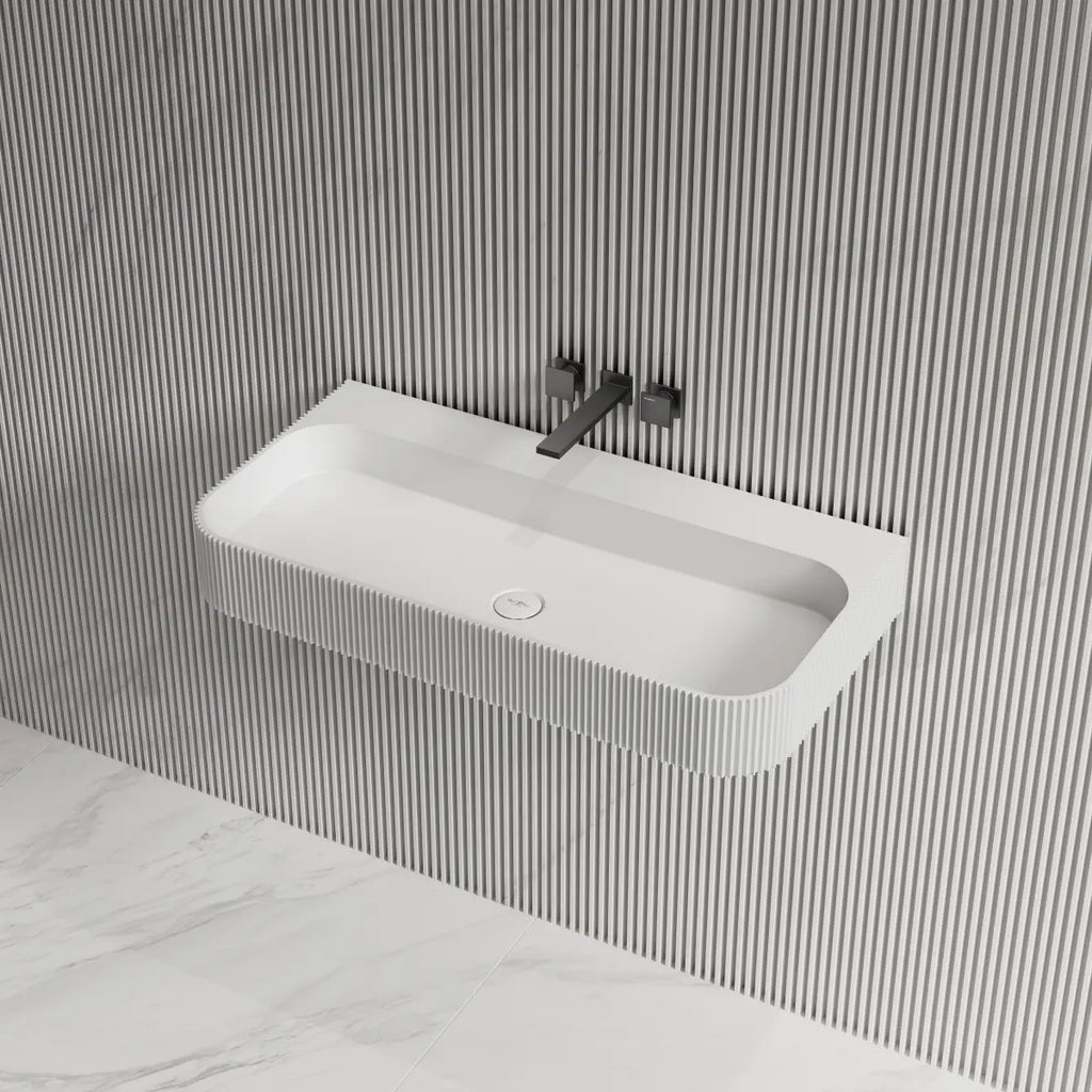 MonBlari TW-G261 Solid Surface Wall-Mounted Basin Bathroom Sink 750mm -1200mm Side Top View Close-up