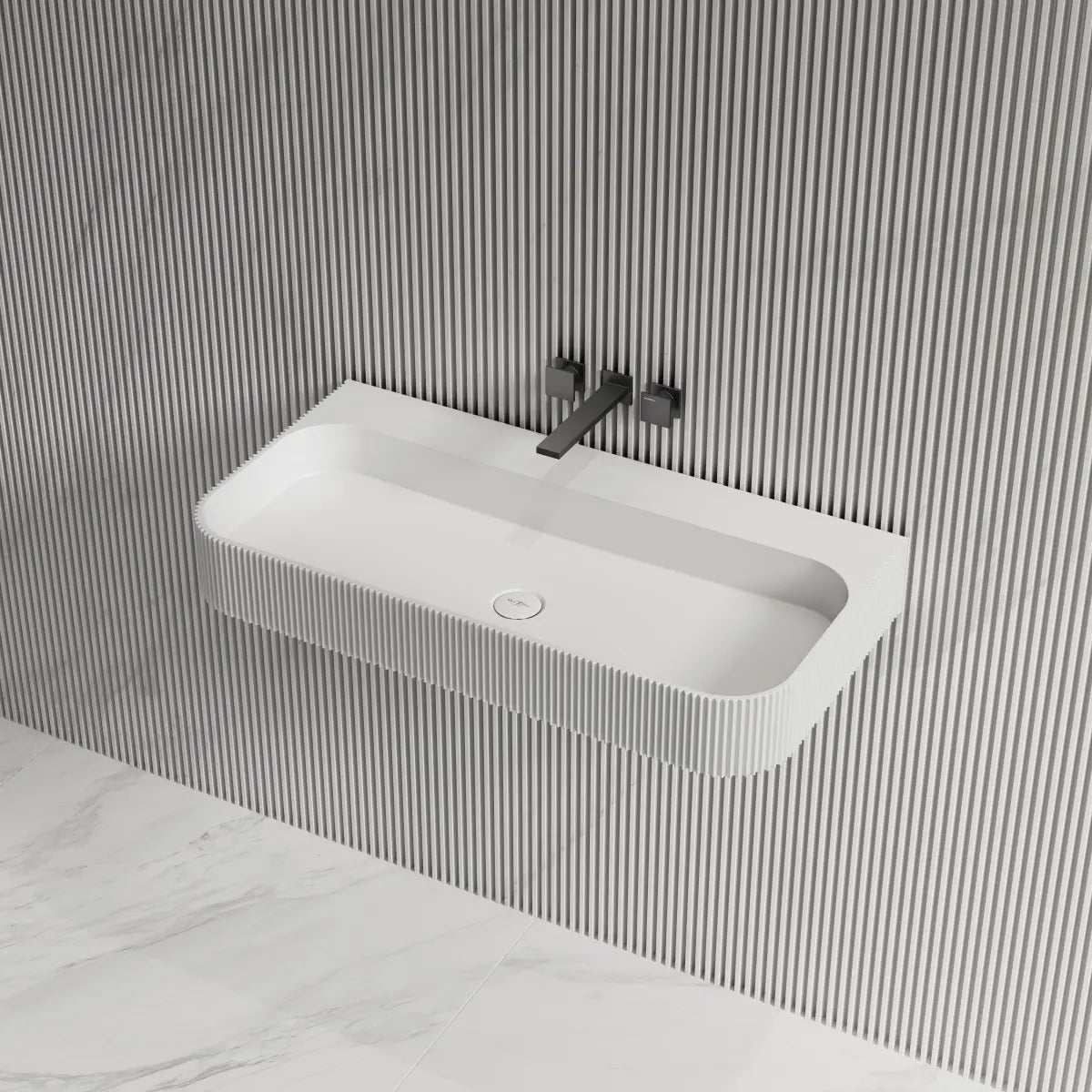 MonBlari TW-G261 Solid Surface Wall-Mounted Basin Bathroom Sink 750mm -1200mm Side Top View Close-up Main image