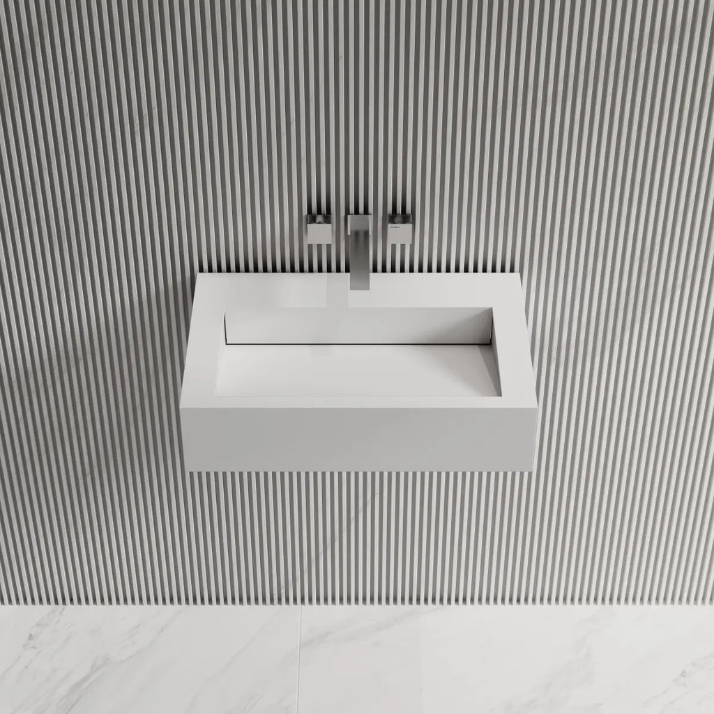 MonBlari TW-G272 Solid Surface Wall-Mounted Basin 600mm Front Top View Close-up