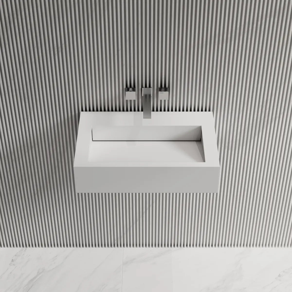 MonBlari TW-G272 Solid Surface Wall-Mounted Basin 600mm Front Top View Close-up