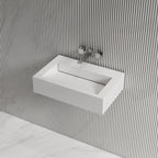 MonBlari TW-G272 Solid Surface Wall-Mounted Basin 600mm Side Top View Close-up