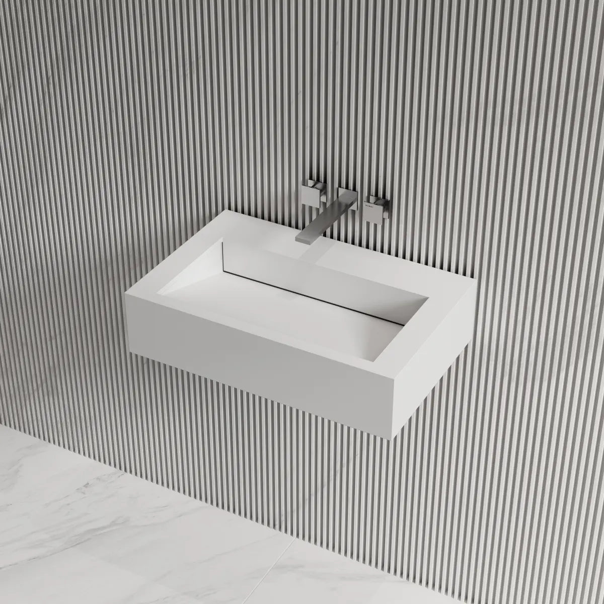 MonBlari TW-G272 Solid Surface Wall-Mounted Basin 600mm Side Top View Close-up