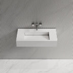 MonBlari TW-G273 White Solid Surface Wall-Mounted Basin 800mm Front Top View Close-up