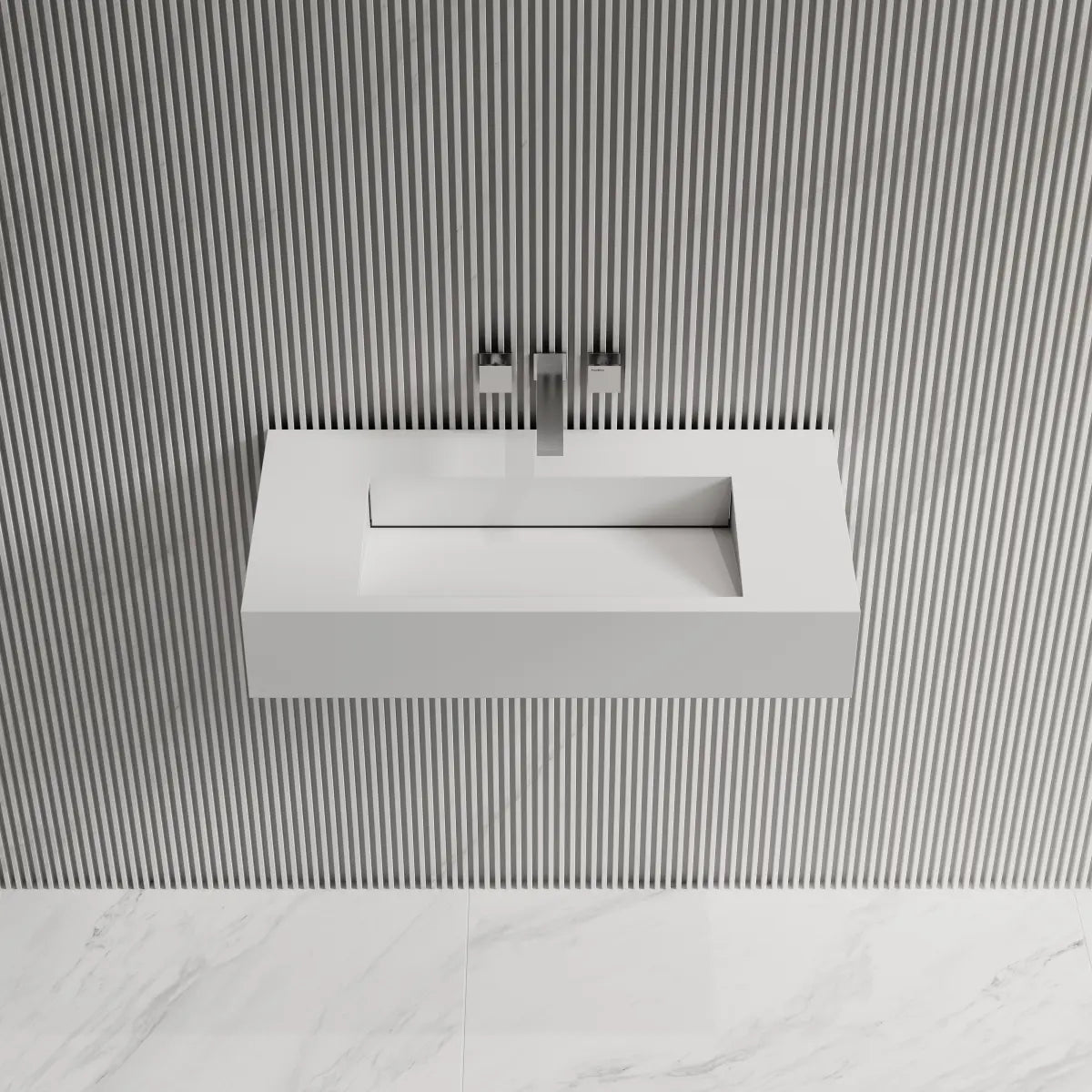 MonBlari TW-G273 White Solid Surface Wall-Mounted Basin 800mm Front Top View Close-up