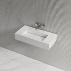 MonBlari TW-G273 White Solid Surface Wall-Mounted Basin 800mm Side Top View Close-up