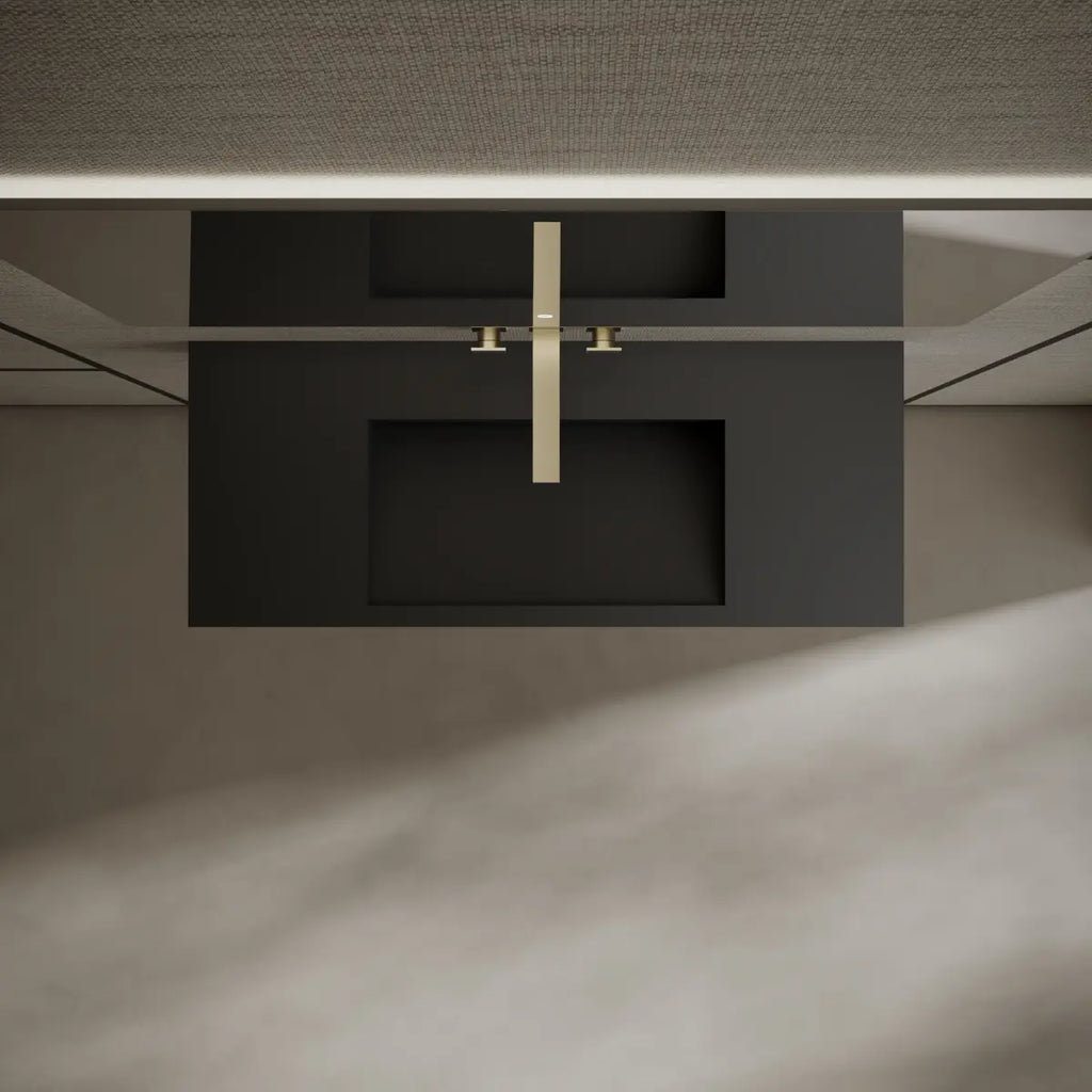 MonBlari TW-G275 Black Solid Surface Wall-Mount Basin 1000mm Front Top View Close-up