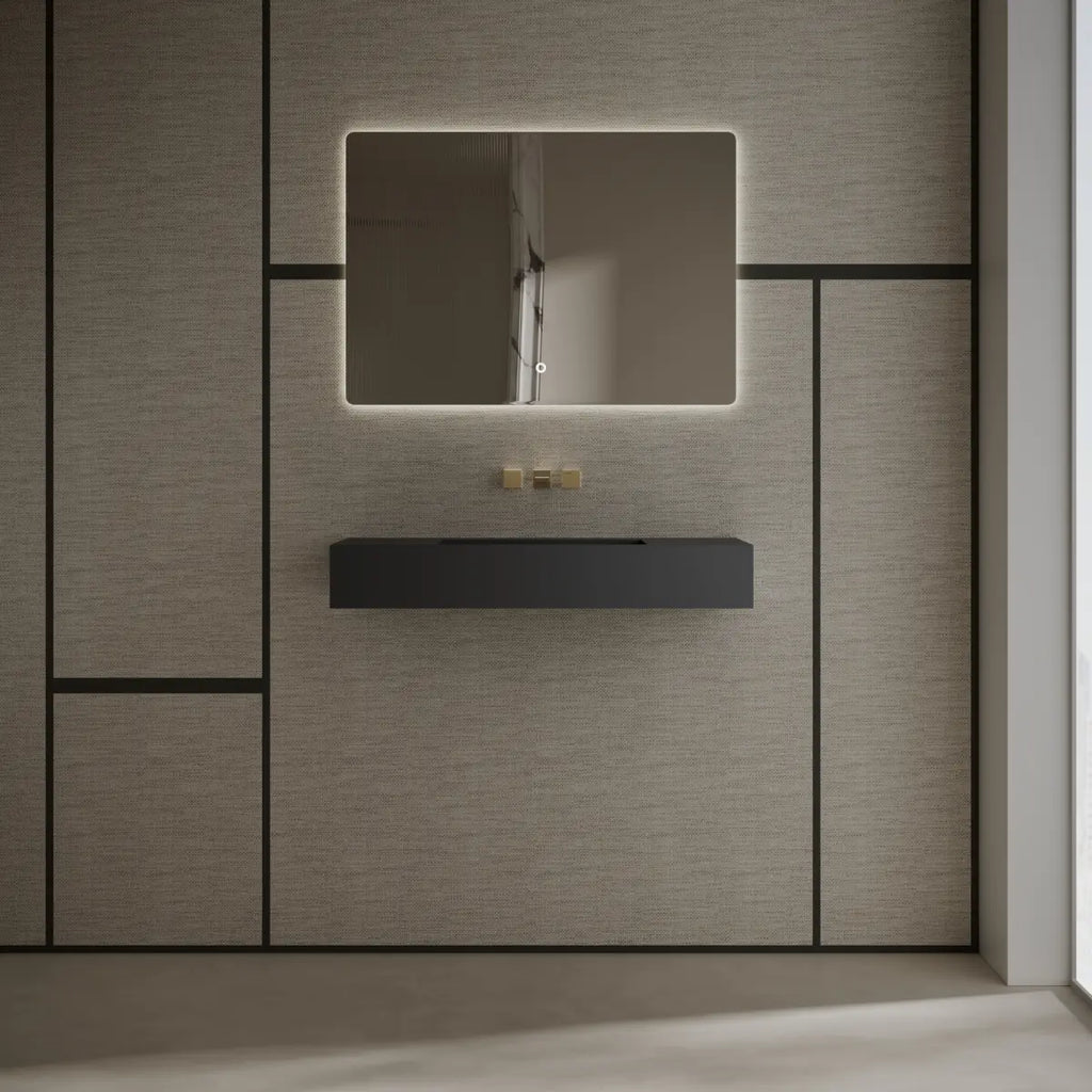 MonBlari TW-G275 Black Solid Surface Wall-Mount Basin 1000mm Front View 