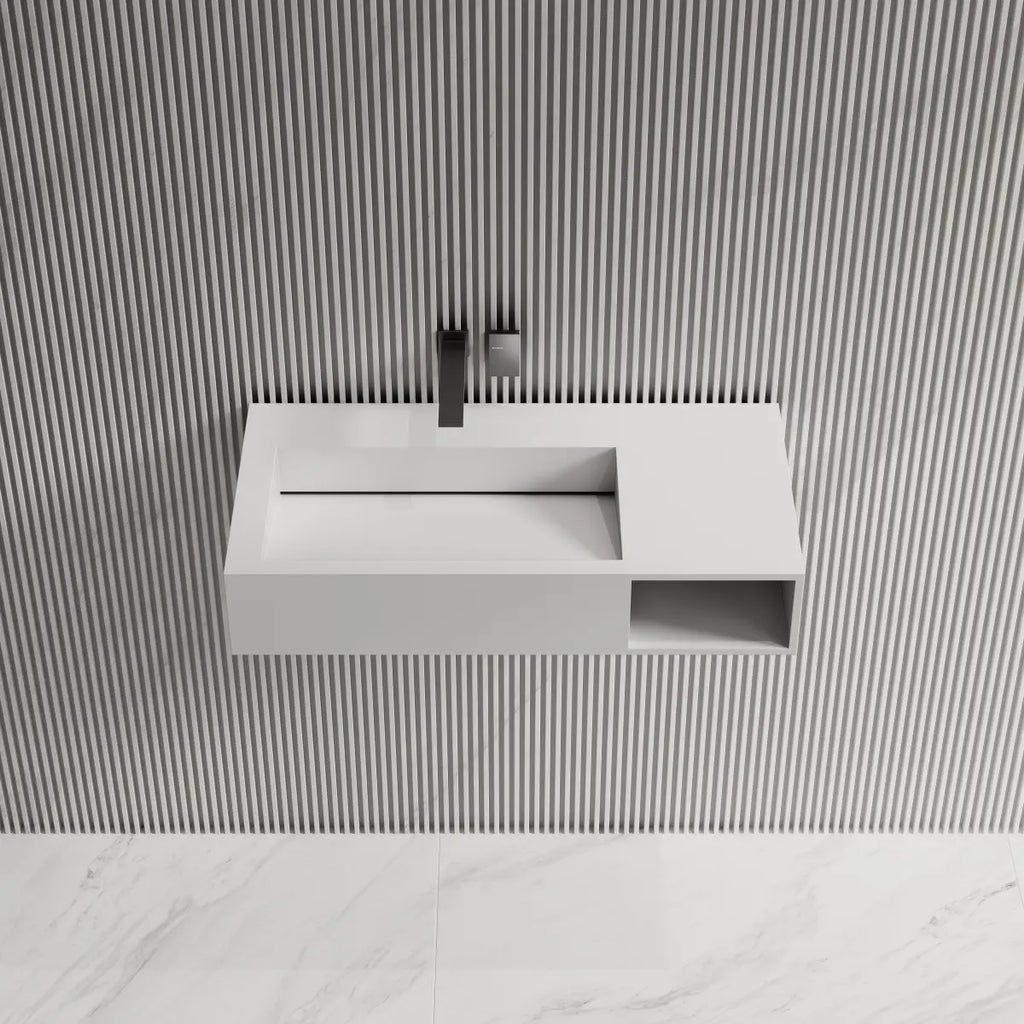 MonBlari TW-G281 Solid Surface Wall-Mounted Basin Bathroom Sink 800mm Front Top View Close-up