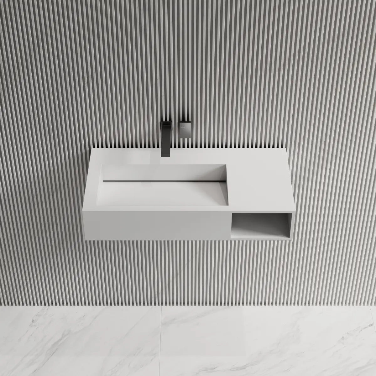 MonBlari TW-G281 Solid Surface Wall-Mounted Basin Bathroom Sink 800mm Front Top View Close-up