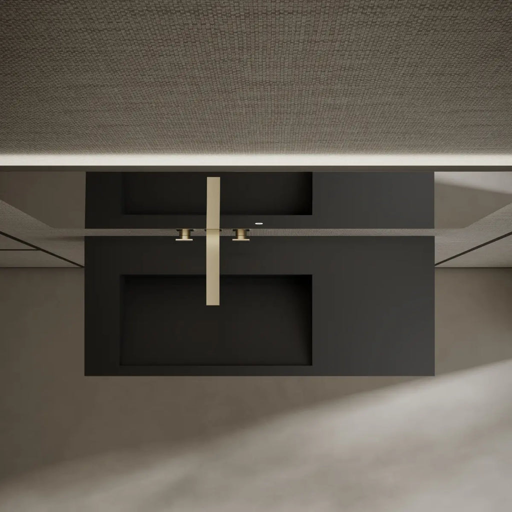 MonBlari TW-G282 Black Solid Surface Wall-Mount Basin Bathroom Sink 1000mm Front Top View Close-up