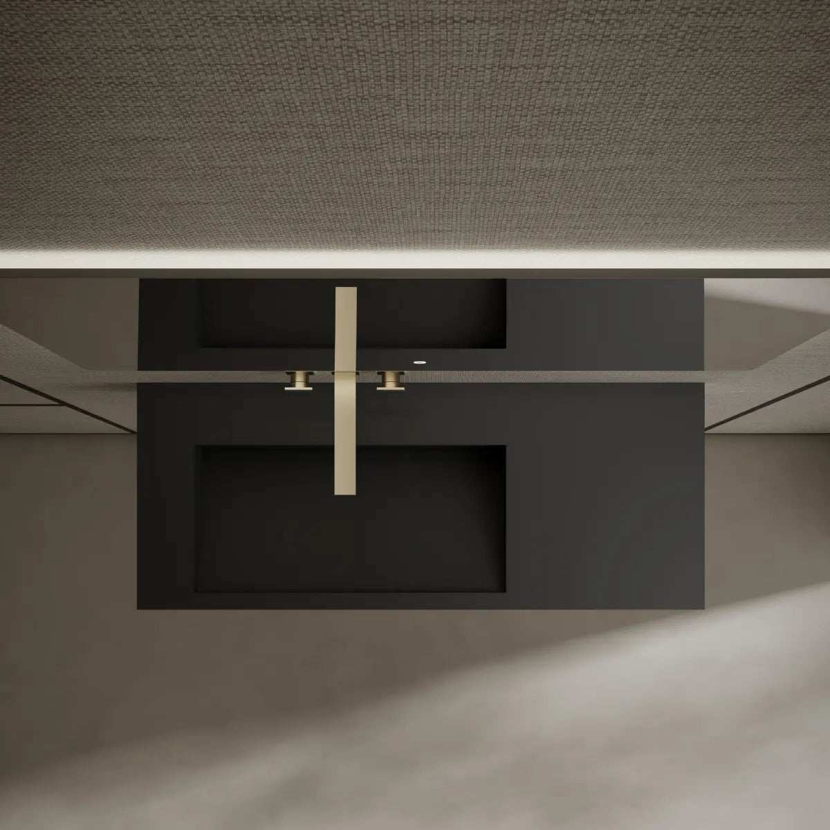 MonBlari TW-G282 Black Solid Surface Wall-Mount Basin Bathroom Sink 1000mm Front Top View Close-up