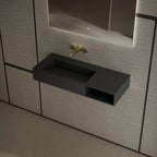 MonBlari TW-G282 Black Solid Surface Wall-Mount Basin Bathroom Sink 1000mm Side Top View Close-up