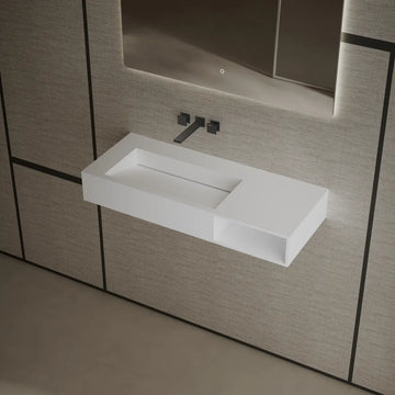 MonBlari TW-G282 White Solid Surface Wall-Mount Basin 1000mm Side Top View Close-up