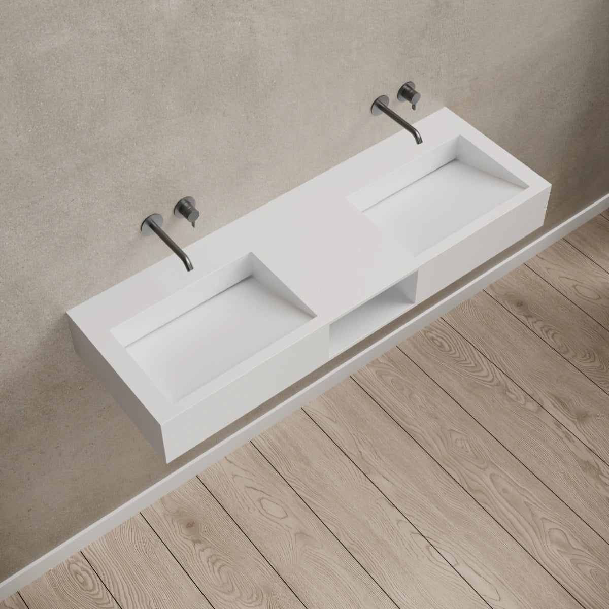 MonBlari TW-G286 Solid Surface Wall-Mounted Basin Side Top View