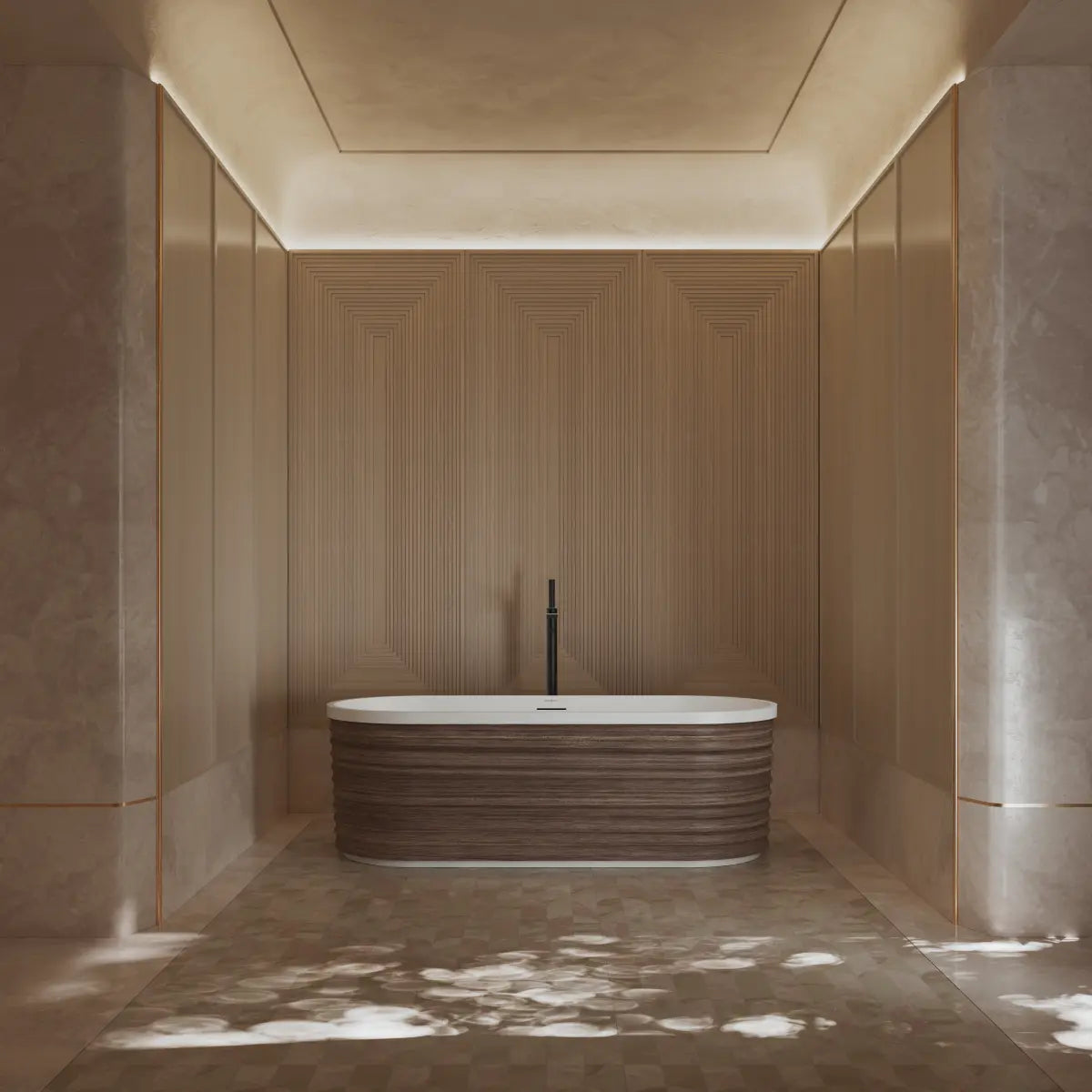 MonBlari TW-M51 Wood Veneer Acrylic Freestanding Bathtub Front View