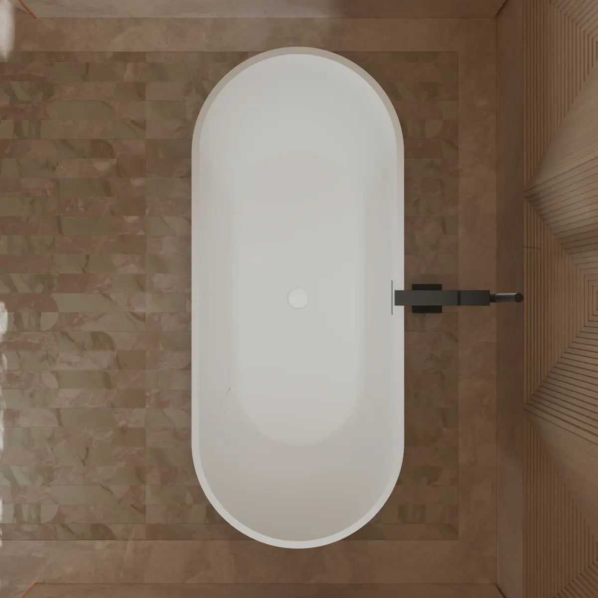 MonBlari TW-M51 Wood Veneer Acrylic Freestanding Bathtub Top View Close-up