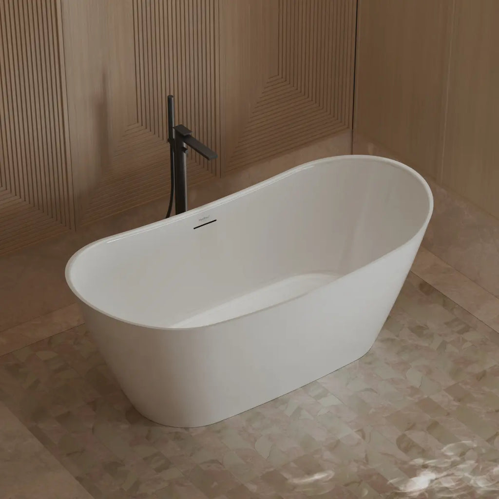 MonBlari Tw-6612 White Freestanding Acrylic Bathtub Side Top View Close-up
