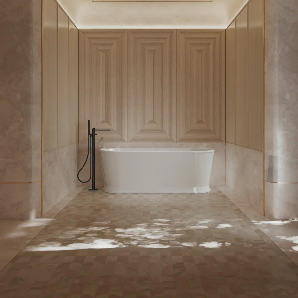 MonBlari Tw-7797 White Back-to-Wall Acrylic Bathtub Front View