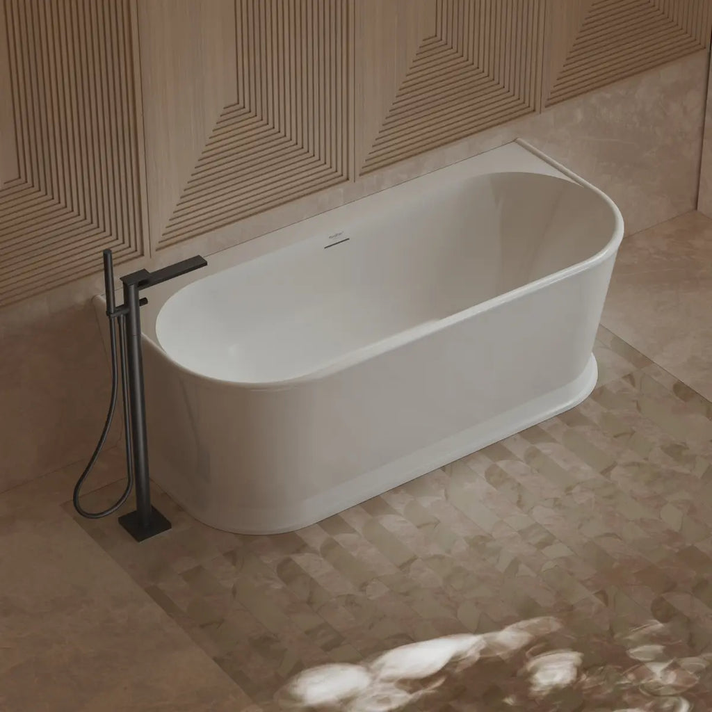 MonBlari Tw-7797 White Back-to-Wall Acrylic Bathtub Side Top View Close-up