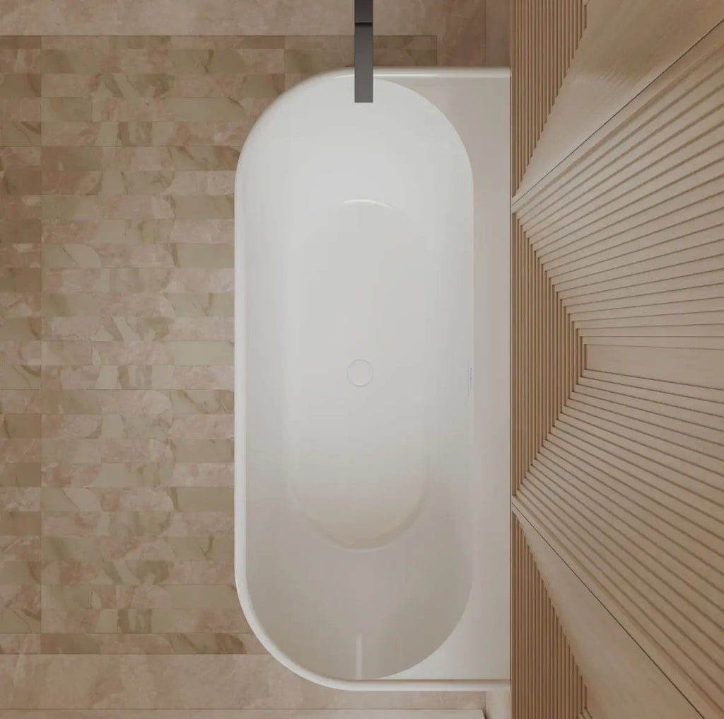 MonBlari Tw-7797 White Back-to-Wall Acrylic Bathtub Top View Close-up