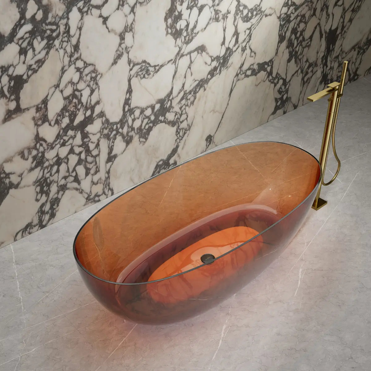 MonBlari Tw-8507T Brown Freestanding Resin Buthtub Side Top View Close-up