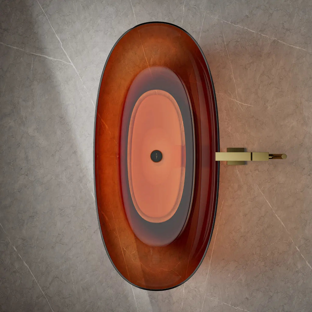 MonBlari Tw-8507T Brown Freestanding Resin Buthtub Top View Close-up