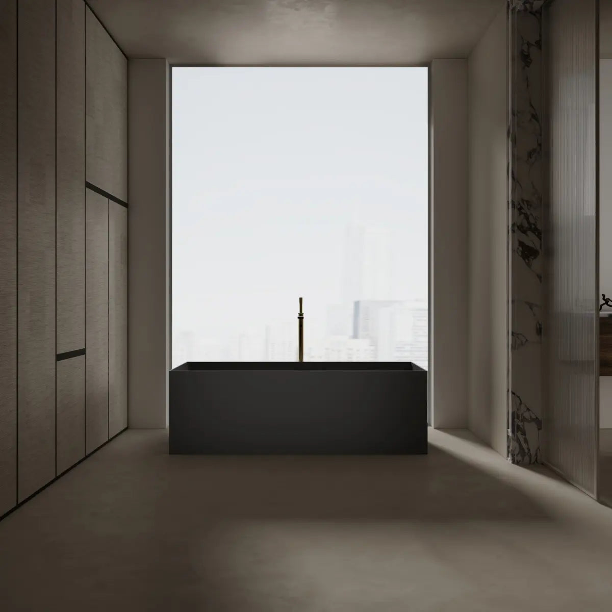 MonBlari Tw-8572 Black Freestanding Solid Surface Bathtub Front View