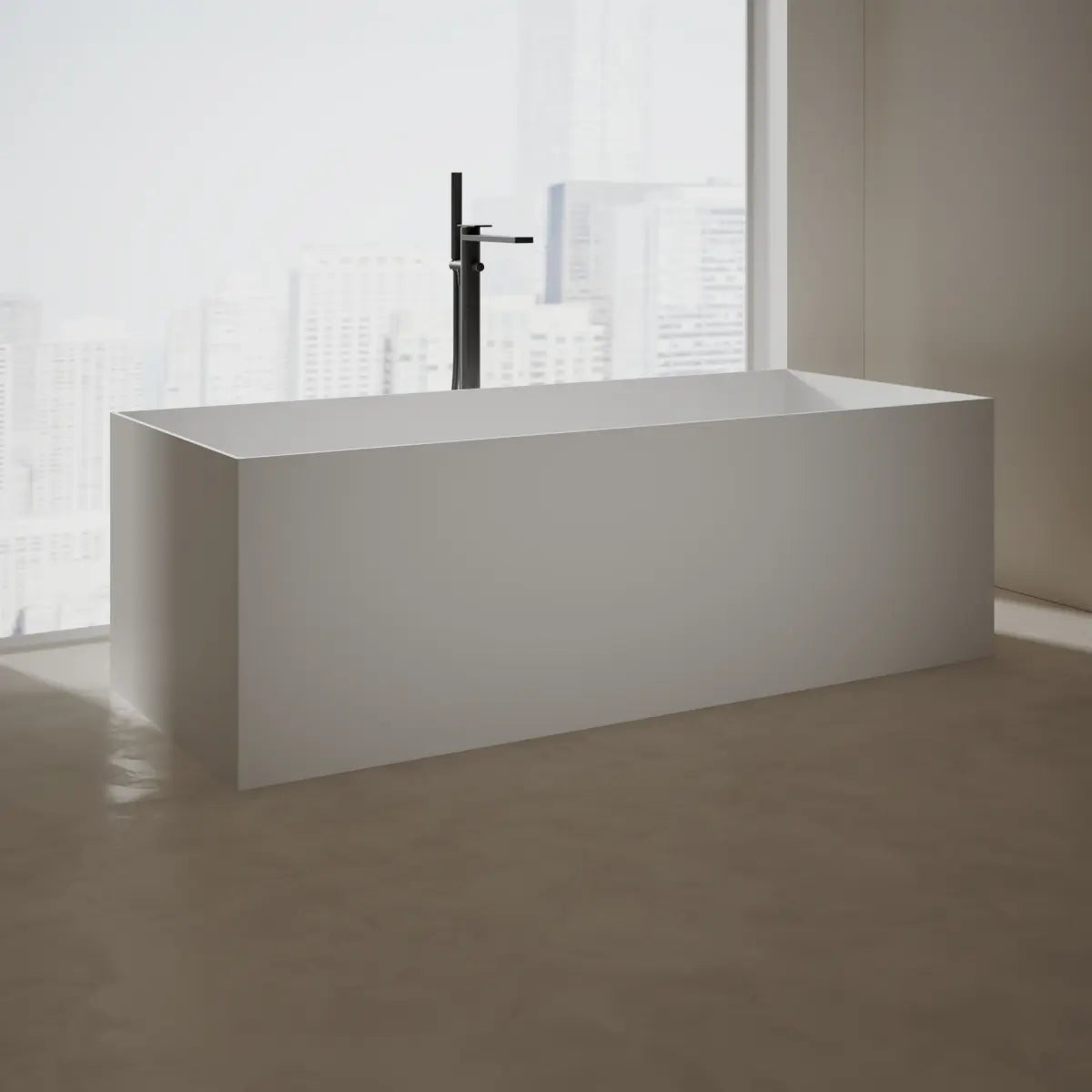 MonBlari Tw-8572 White Freestanding Solid Surface Bathtub Side View Main image