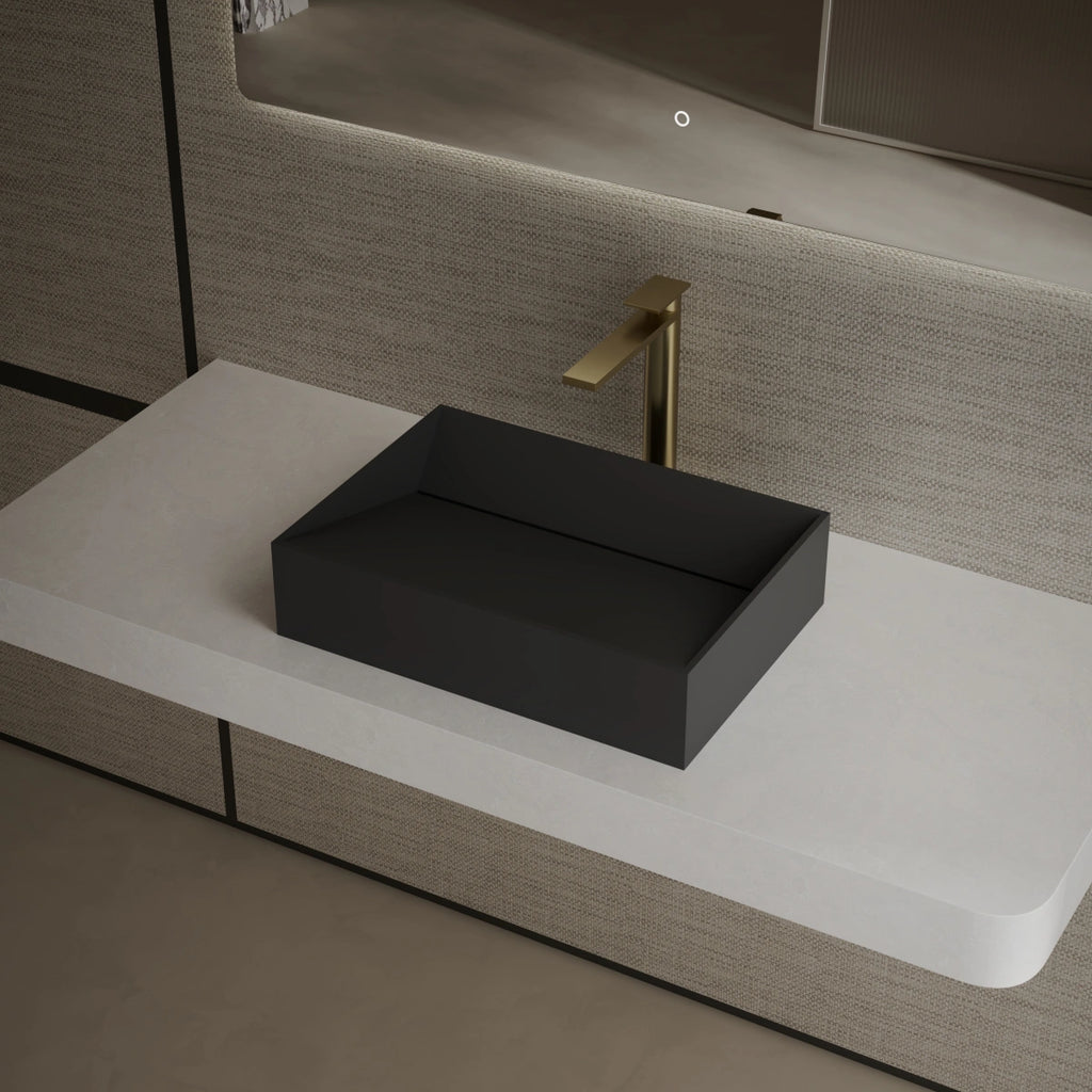 MonBlari Tw-A113 Black Countertop Solid Surface Basin 450mm Side View