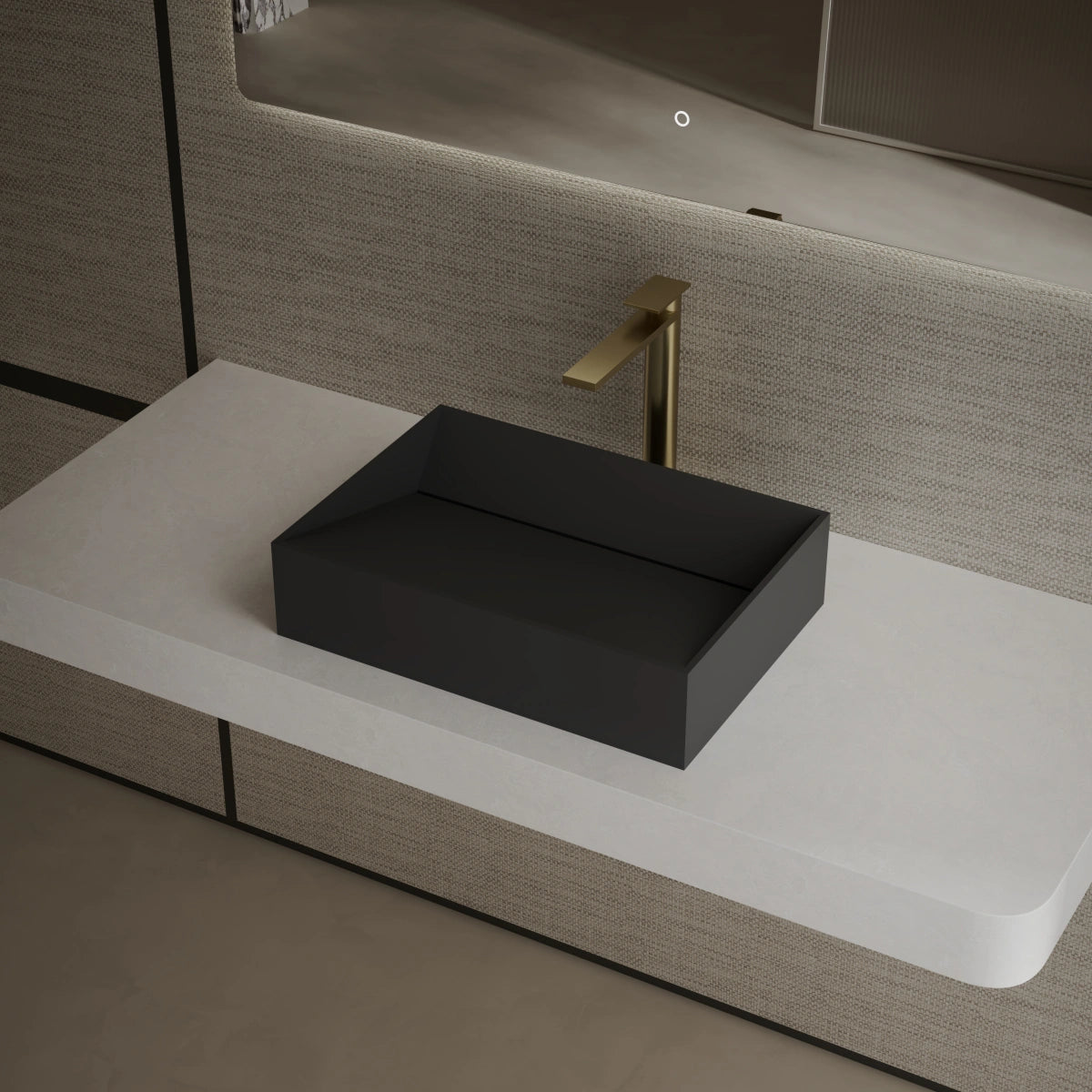 MonBlari Tw-A113 Black Countertop Solid Surface Basin 450mm Side View Main image