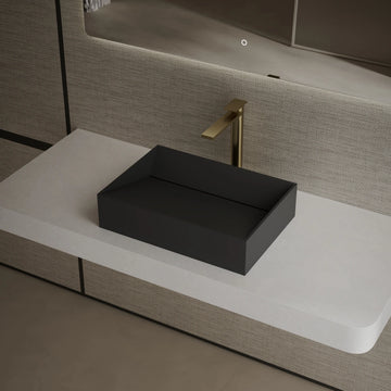 MonBlari Tw-A113 Black Countertop Solid Surface Basin 450mm Side View